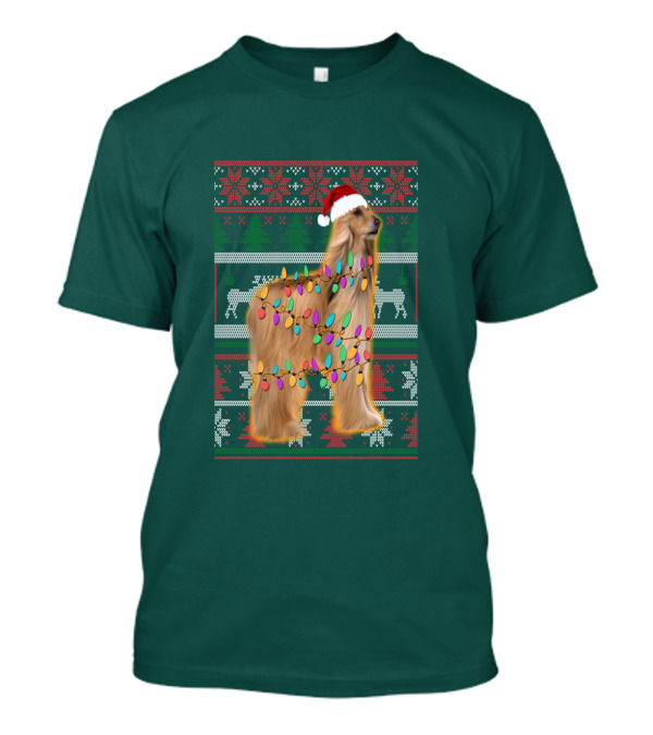 Afghan Hound Christmas Lights Santa Hat Ugly T-Shirt