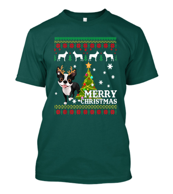 Merry Christmas Boston Terrier Holiday T-Shirt
