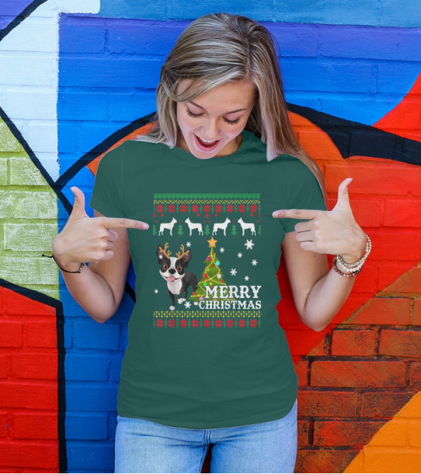 Merry Christmas Boston Terrier Holiday T-Shirt