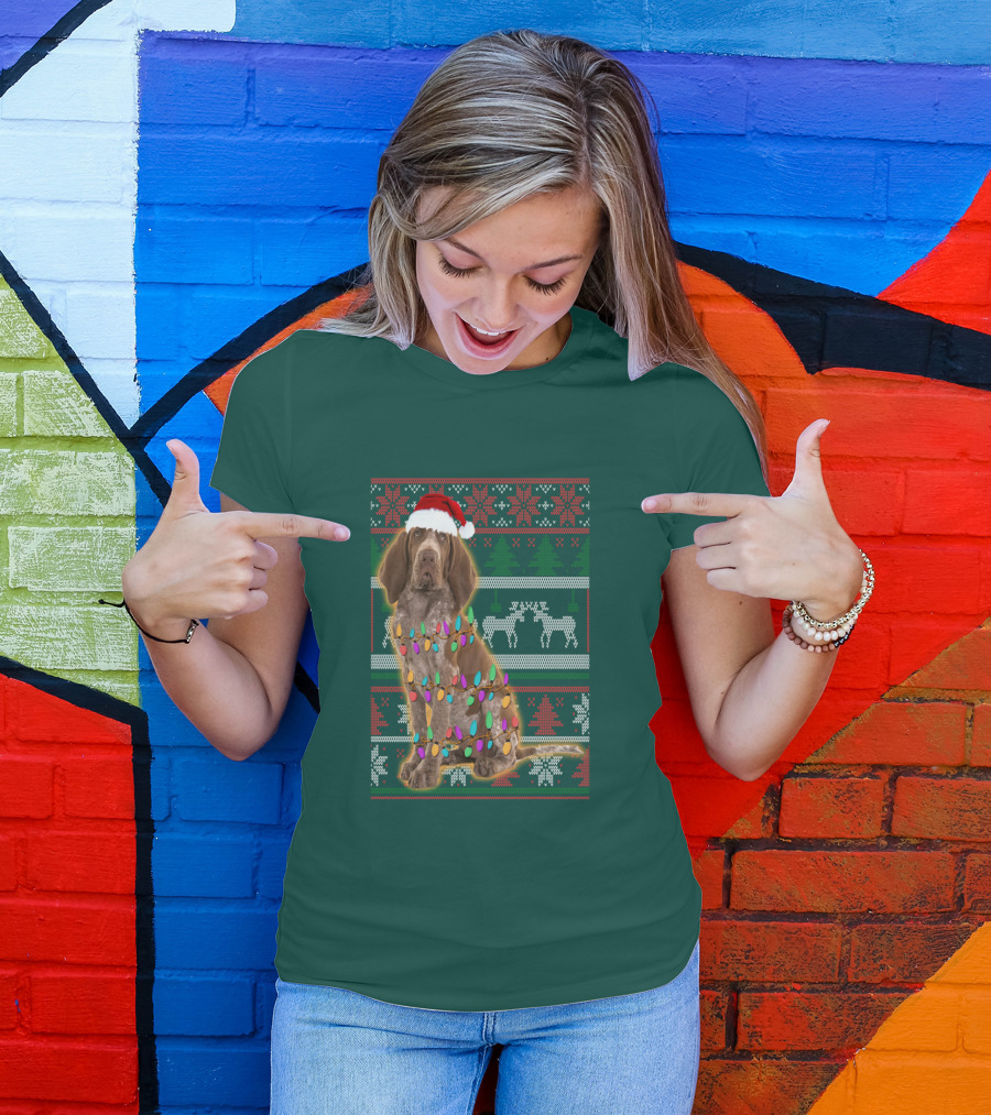 Bracco Italiano Christmas Lights Santa Hat Festive T-Shirt