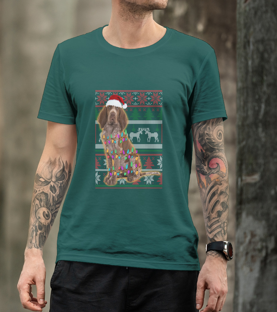 Bracco Italiano Christmas Lights Santa Hat Festive T-Shirt