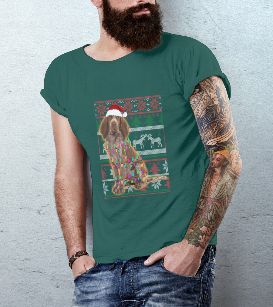Bracco Italiano Christmas Lights Santa Hat Festive T-Shirt