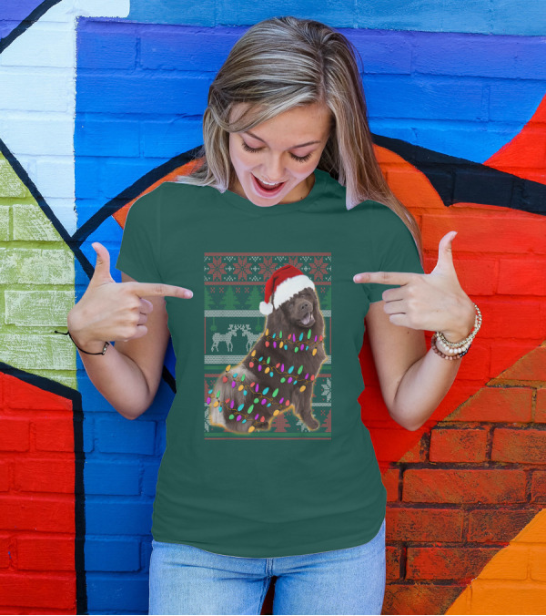 Chow Chow Christmas Lights Festive Sweater Santa Hat T-Shirt