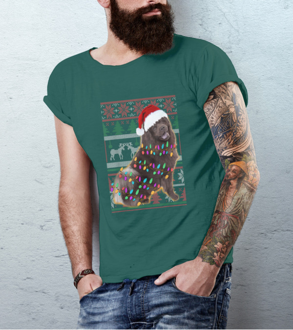 Chow Chow Christmas Lights Festive Sweater Santa Hat T-Shirt