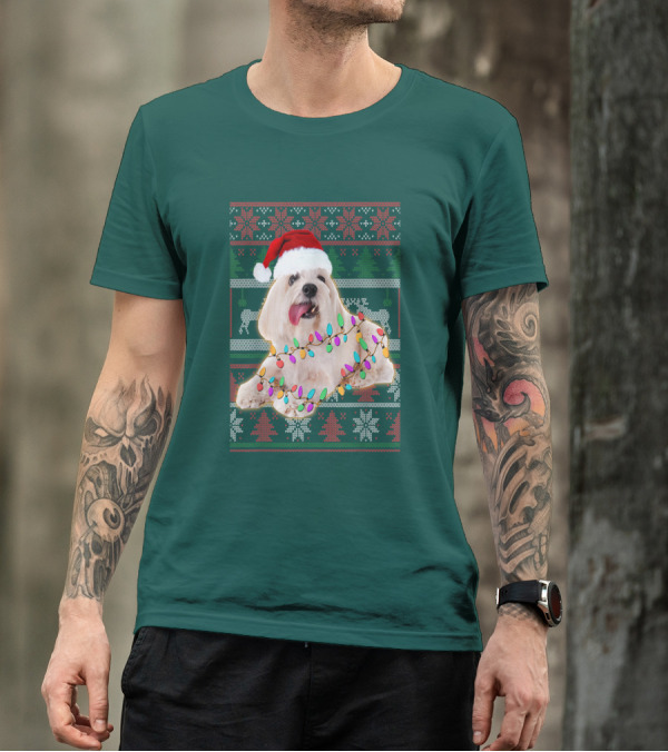 Coton De Tulear Holiday Lights Christmas Sweater Santa Hat T-Shirt