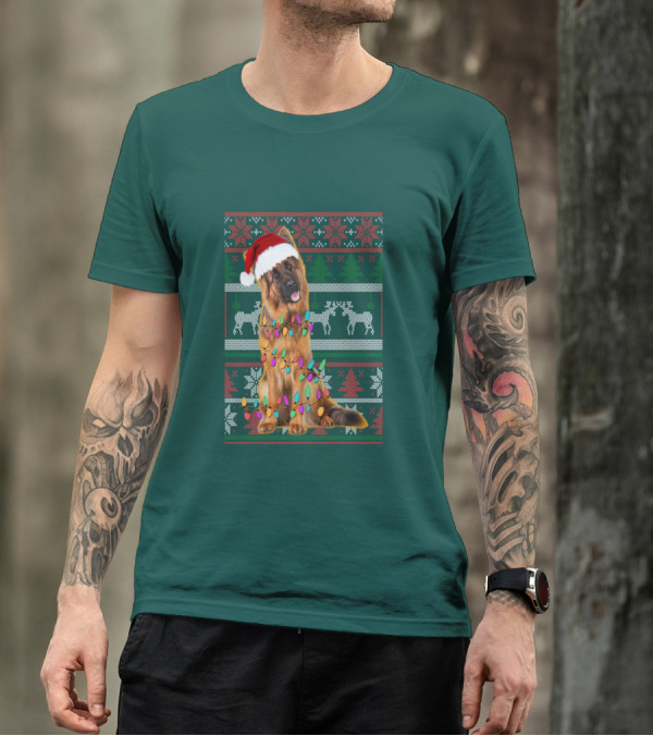 German Shepherd Santa Hat Christmas Lights Ugly Sweater Reindeer T-Shirt