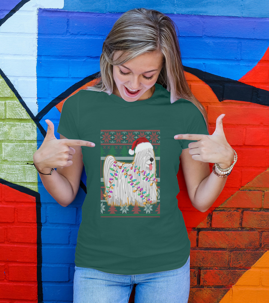 Komondor Christmas Lights Ugly Sweater Santa Hat T-Shirt