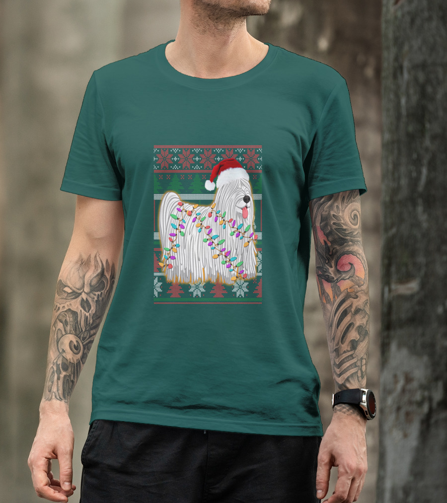 Komondor Christmas Lights Ugly Sweater Santa Hat T-Shirt