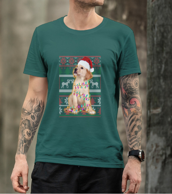 Labrador Retriever Christmas Santa Hat And Holiday Lights T-Shirt