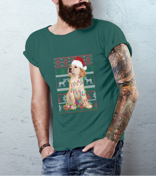 Labrador Retriever Christmas Santa Hat And Holiday Lights T-Shirt
