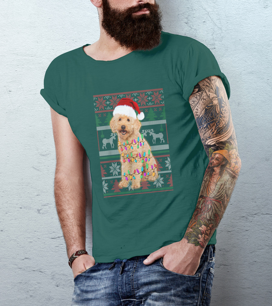 Maltipoo Christmas Lights Santa Hat Festive Holiday T-Shirt