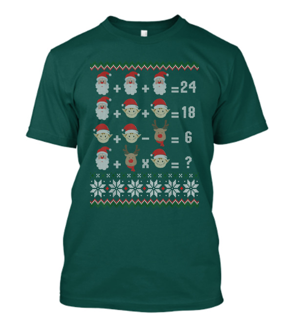 Math Teacher Christmas Santa Reindeer Equation Ugly T-Shirt