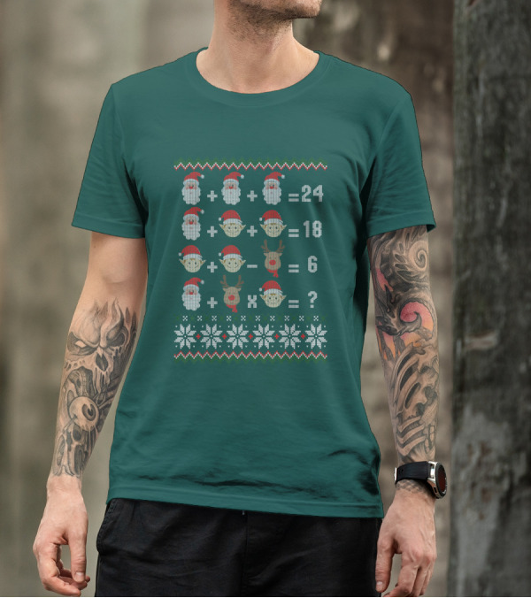 Math Teacher Christmas Santa Reindeer Equation Ugly T-Shirt