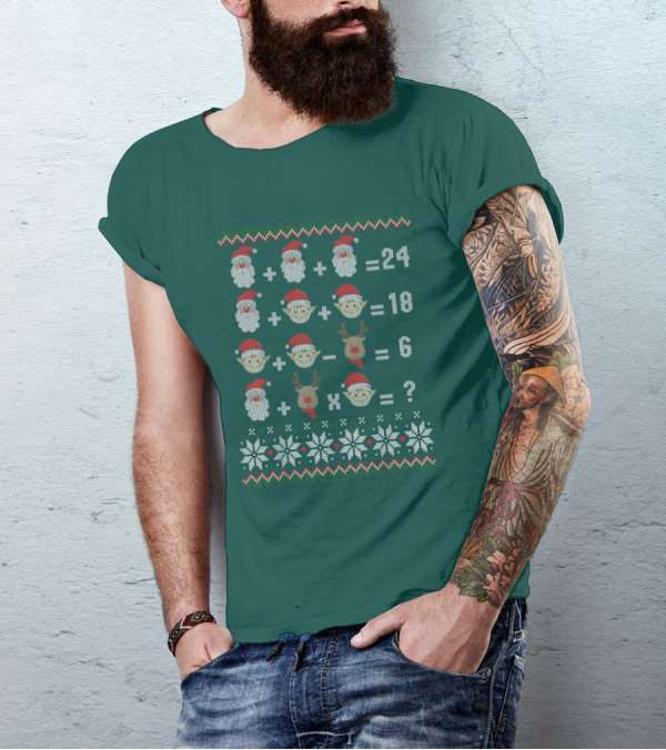 Math Teacher Christmas Santa Reindeer Equation Ugly T-Shirt