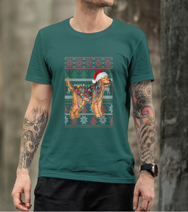 Otterhound Christmas Lights Santa Hat T-Shirt
