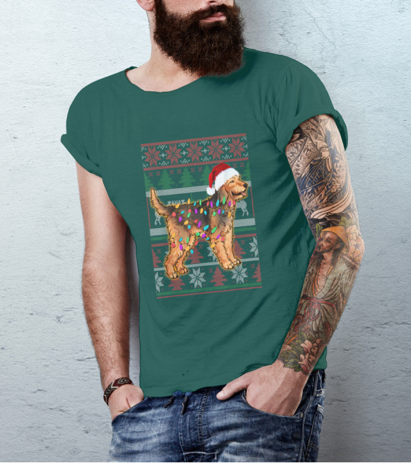 Otterhound Christmas Lights Santa Hat T-Shirt