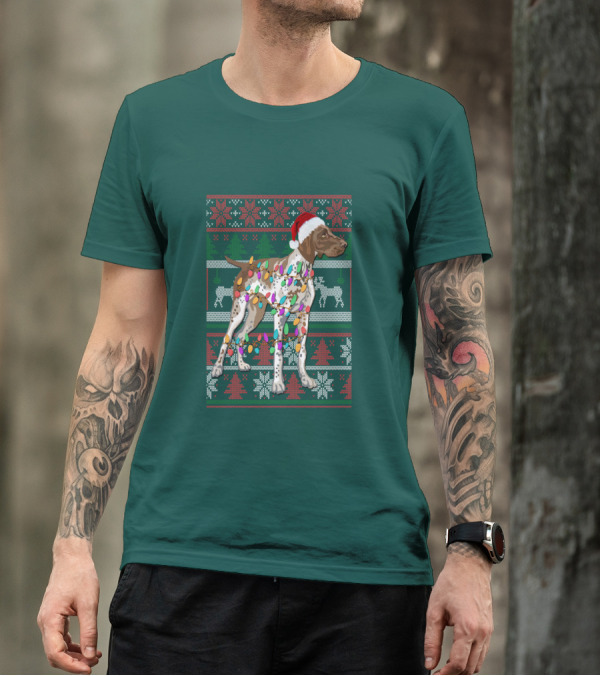 Pointer Christmas Ugly Sweater Santa Hat Lights T-Shirt