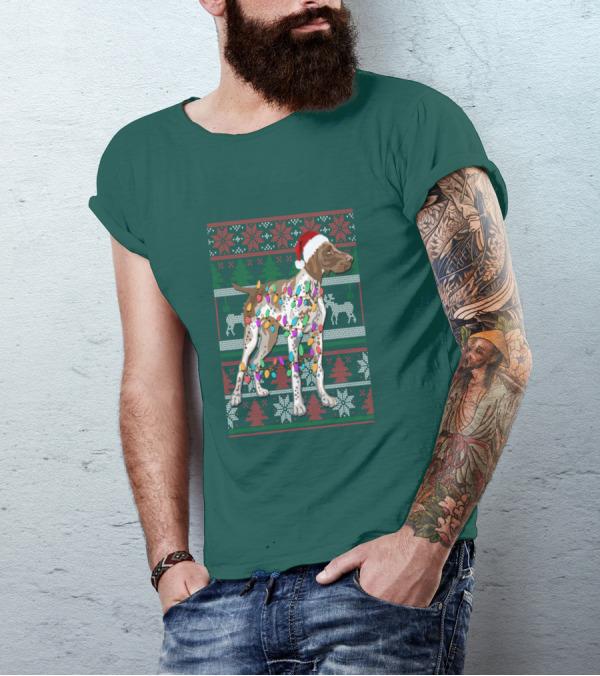 Pointer Christmas Ugly Sweater Santa Hat Lights T-Shirt