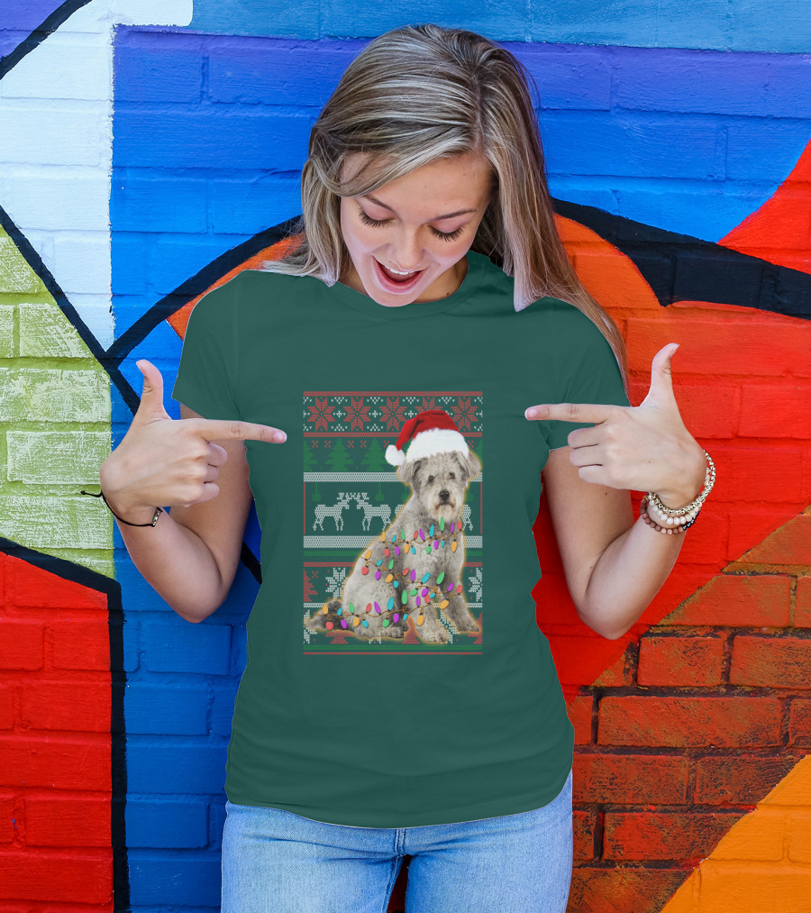 Pumi Dog Christmas Lights Santa Hat Ugly T-Shirt