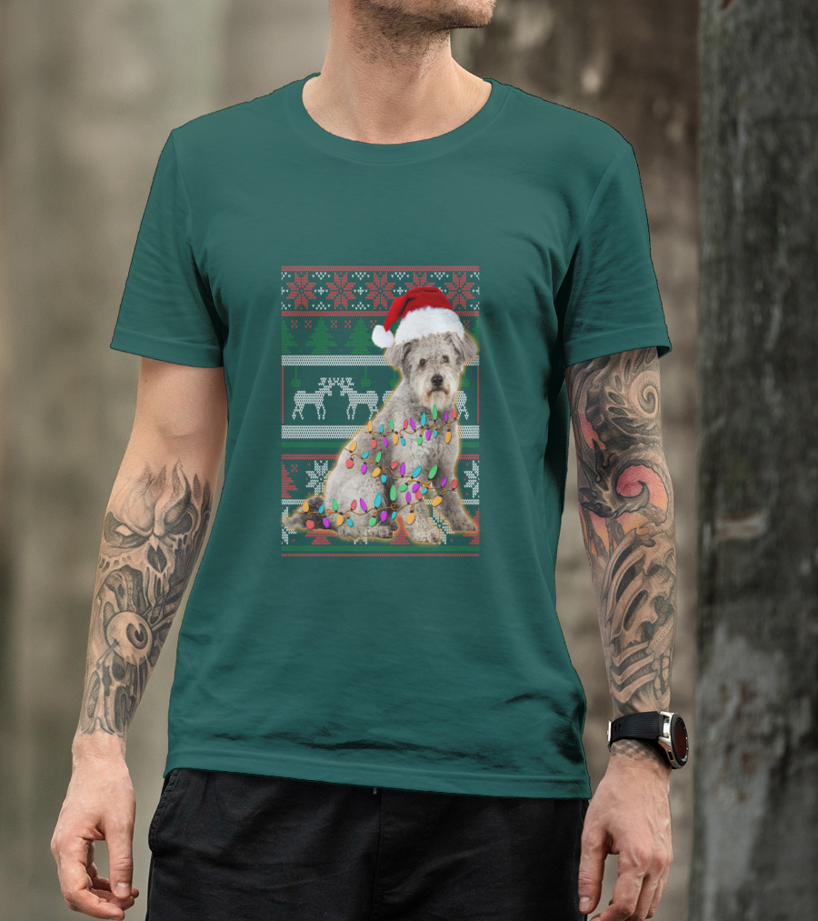 Pumi Dog Christmas Lights Santa Hat Ugly T-Shirt