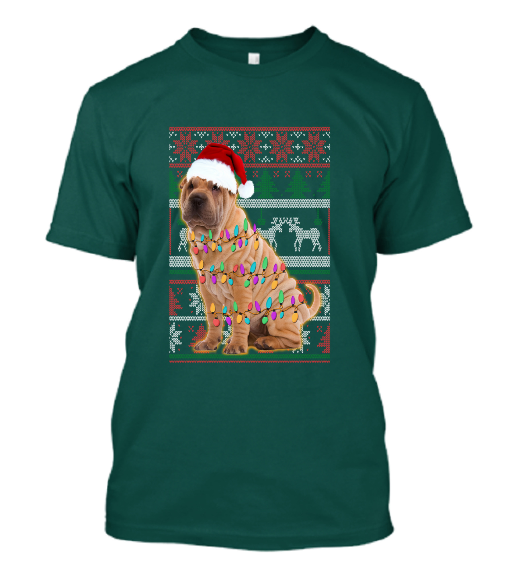 Shar Pei Christmas Lights Santa Hat Puppy T-Shirt