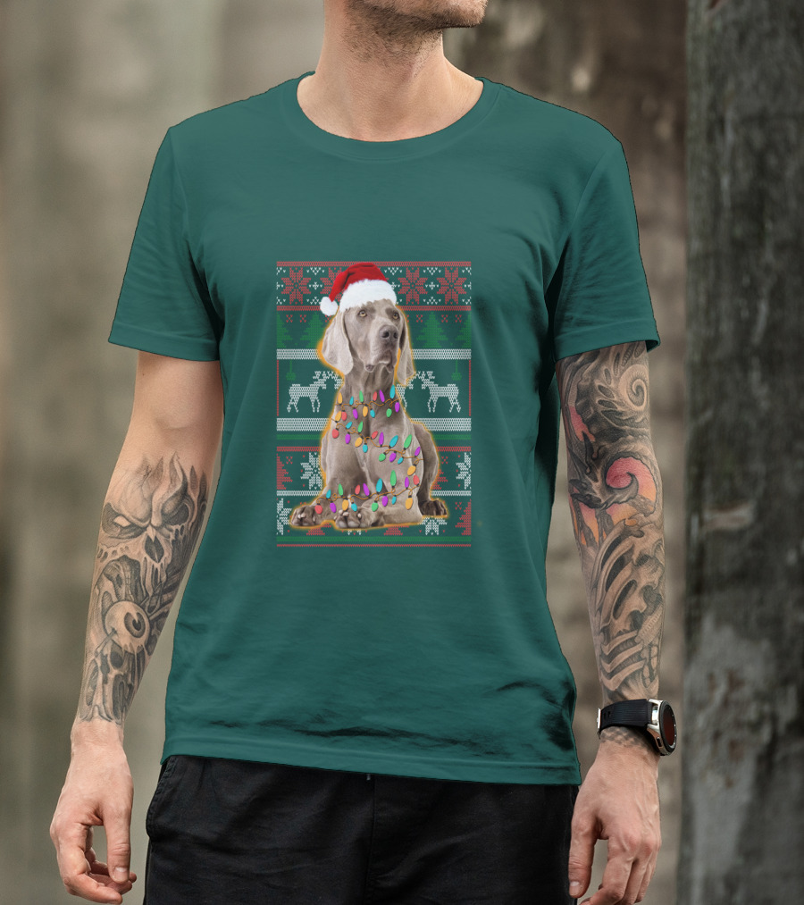 Weimaraner Christmas Lights Santa Hat Holiday T-Shirt