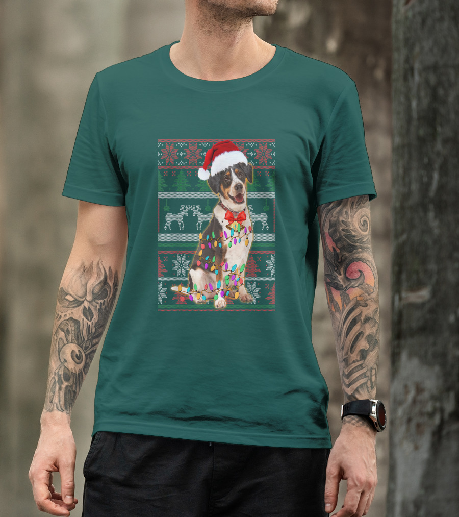 Treeing Walker Coonhound Christmas Lights Santa Hat Holiday T-Shirt