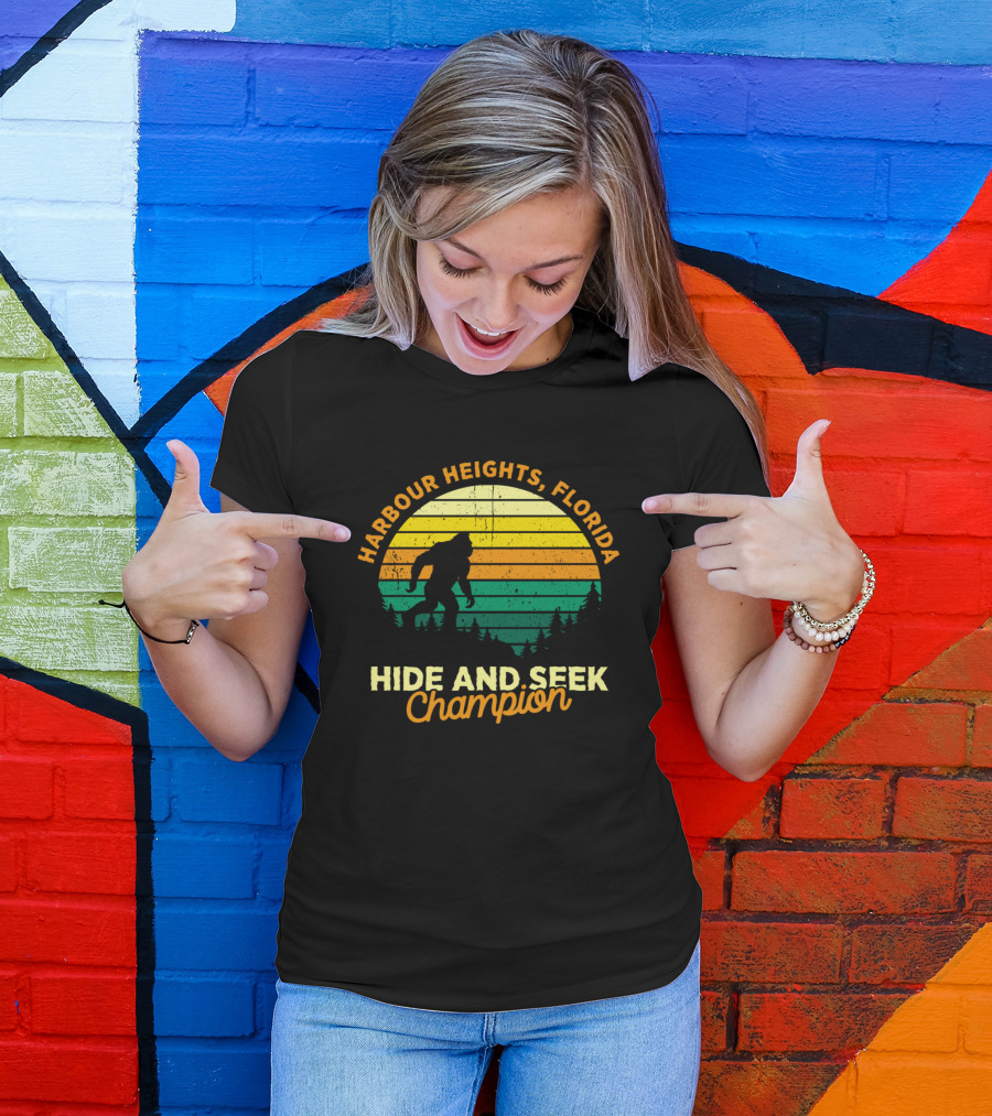 Harbour Heights Florida Bigfoot Hide And Seek Champion Retro Sunset T-Shirt