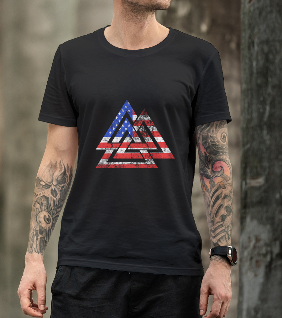 Valknut USA Flag Patriotic Viking Symbol America T-Shirt