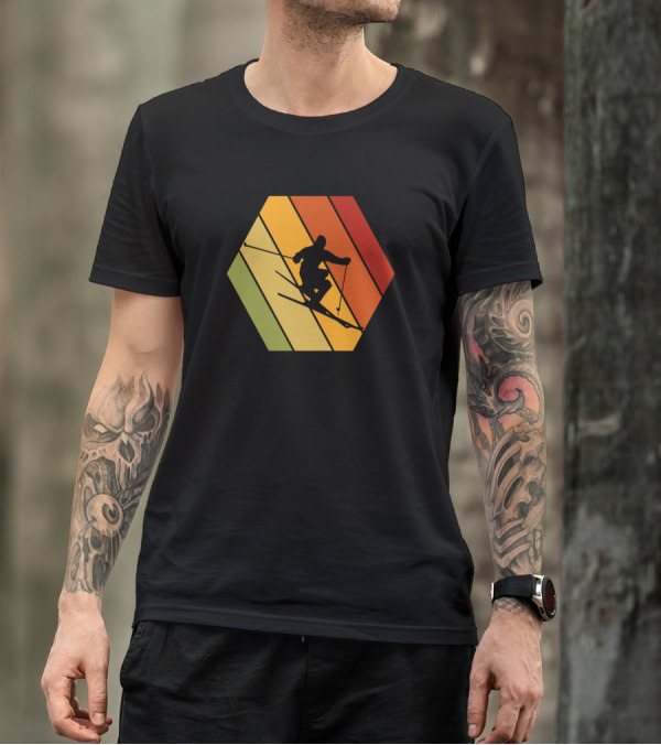 Retro Vintage Skiing Hexagonal T-Shirt