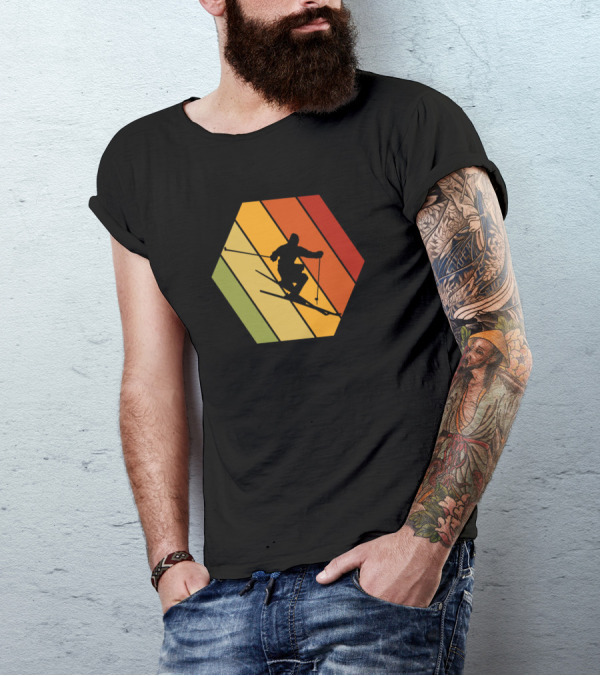 Retro Vintage Skiing Hexagonal T-Shirt