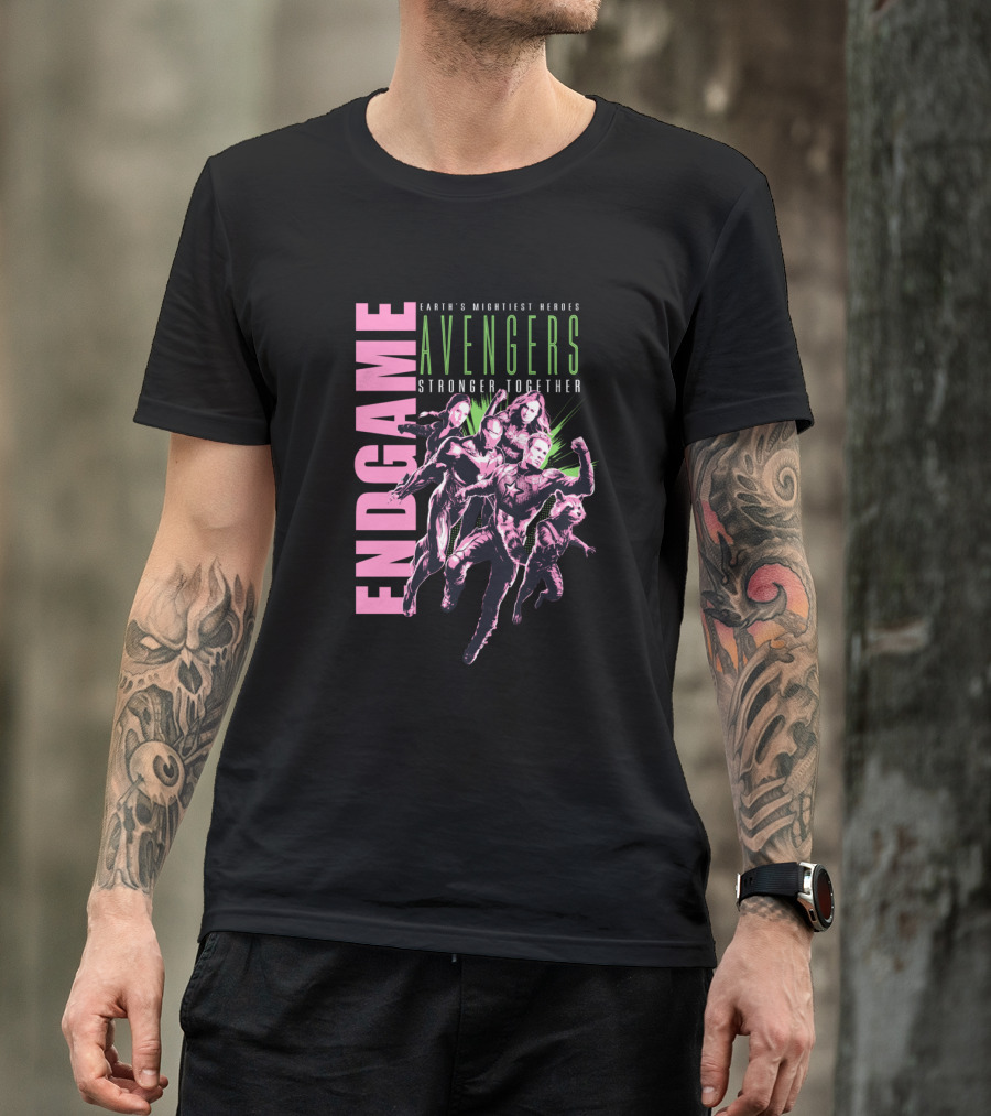 Endgame Earth's Mightiest Heroes Avengers Stronger Together Neon Text T-Shirt