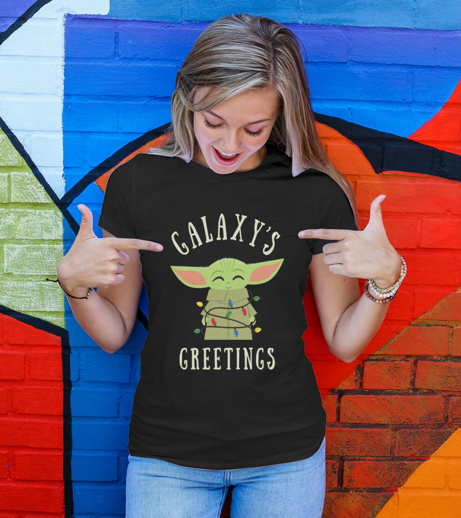 Galaxy's Greetings The Mandalorian The Child Wrapped In Lights T-Shirt