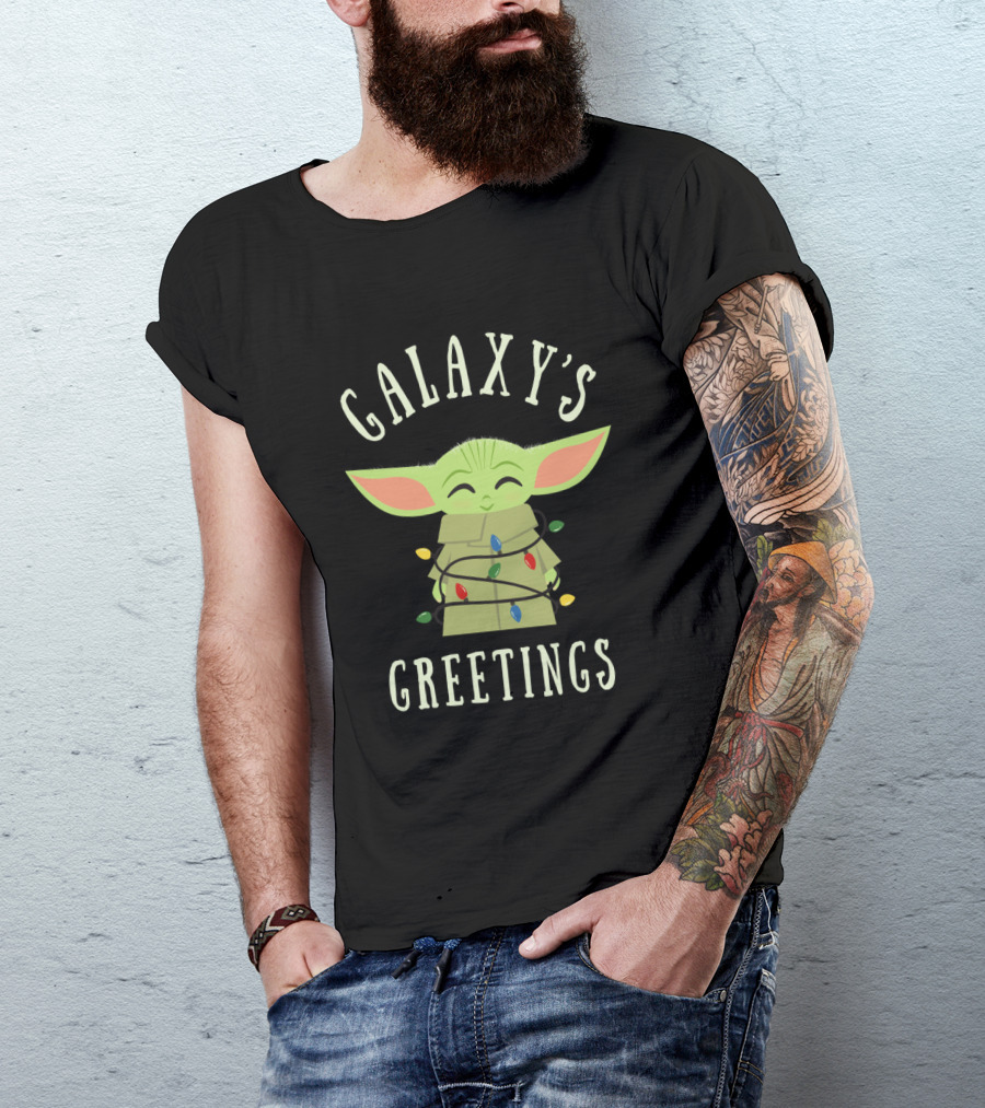 Galaxy's Greetings The Mandalorian The Child Wrapped In Lights T-Shirt