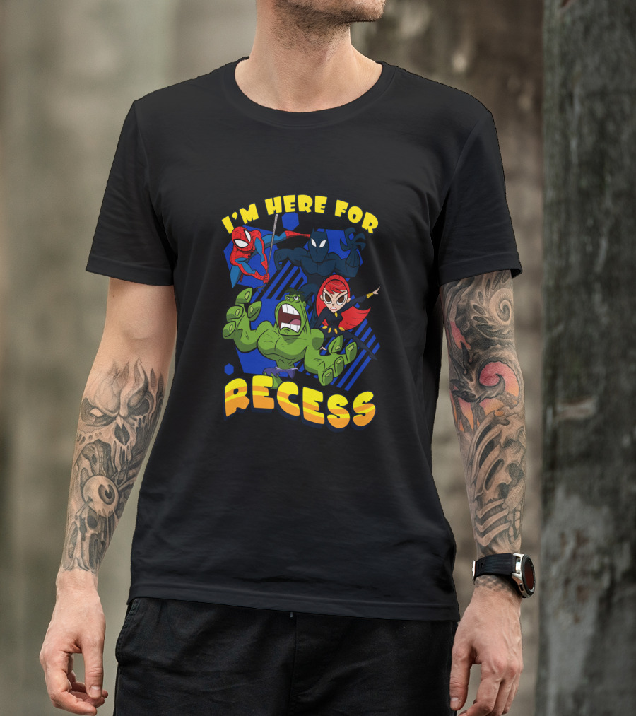 Marvel Avengers I'm Here For Recess Spiderman Black Widow Hulk T-Shirt