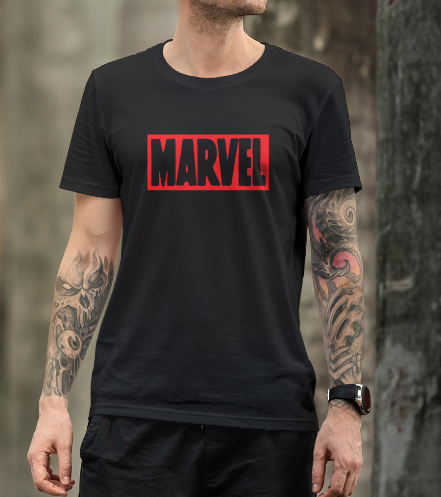 Marvel Brick Logo Red And Black T-Shirt