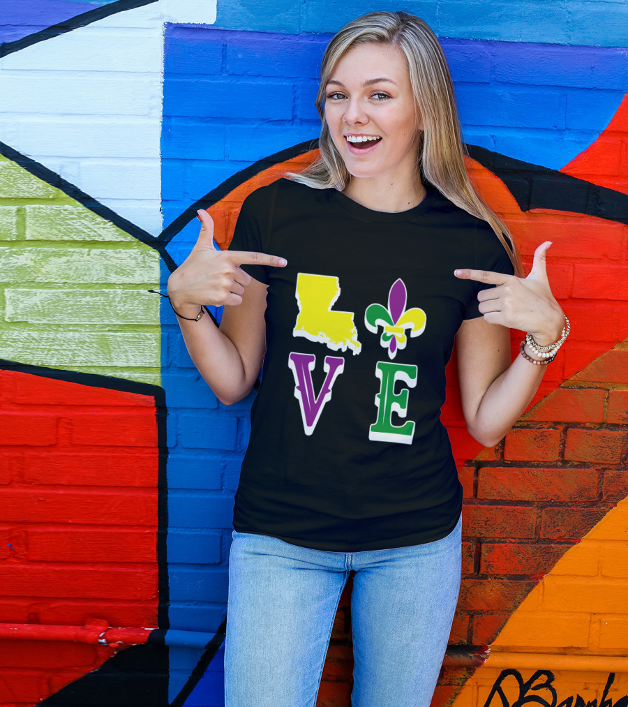 Love Louisiana Mardi Gras Map Fleur-de-Lis T-Shirt