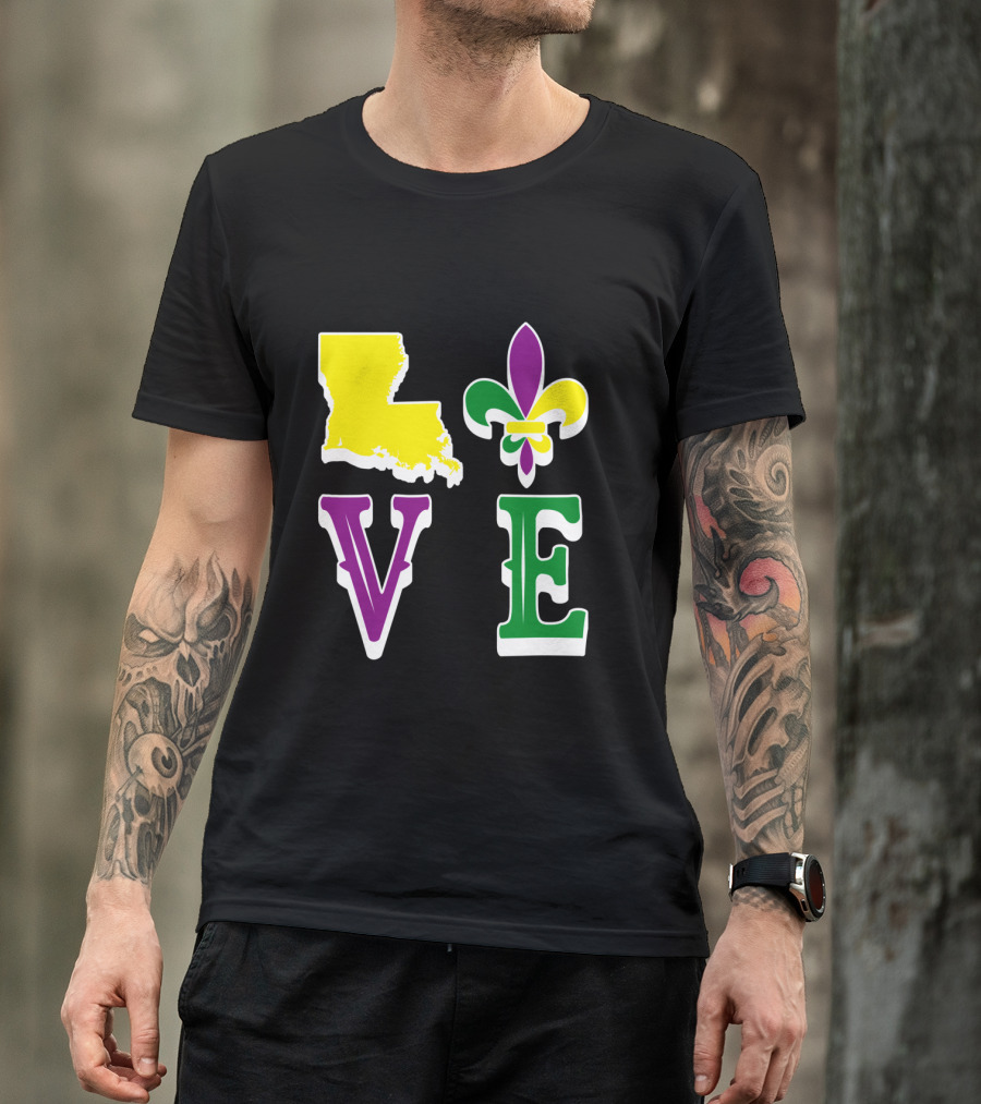 Love Louisiana Mardi Gras Map Fleur-de-Lis T-Shirt