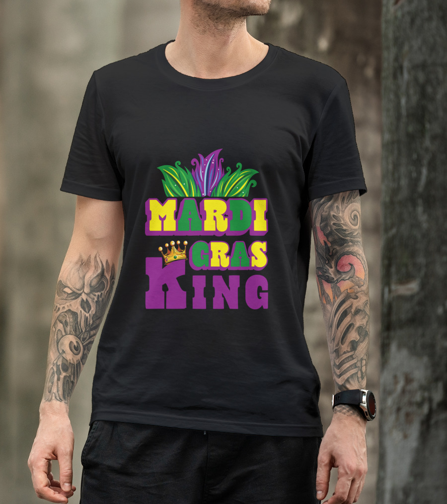 Mardi Gras King Crown With Beads Leaves And Colors T-Shirt