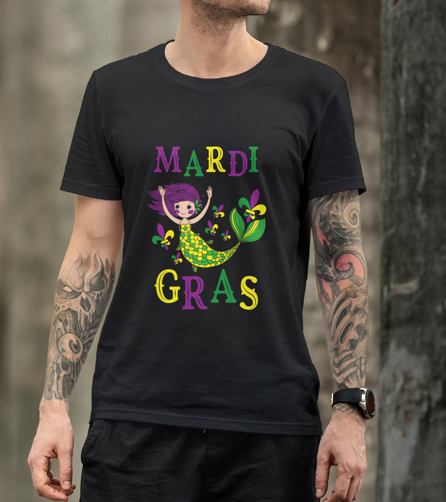 Mardi Gras Mermaid With Fleur De Lis Colors T-Shirt