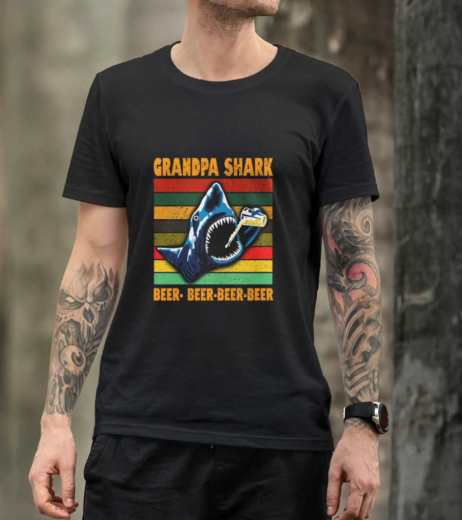 Grandpa Shark Beer Beer Beer Beer Funny Grandfather T-Shirt