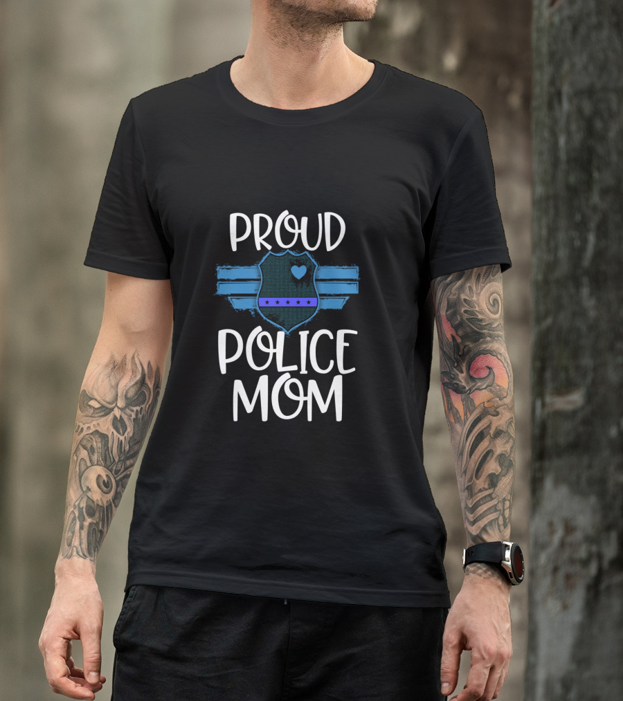 Proud Police Mom Thin Blue Line Badge Heart T-Shirt