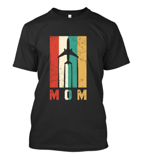 Mom Airplane Retro Vintage Pilot Stripe T-Shirt