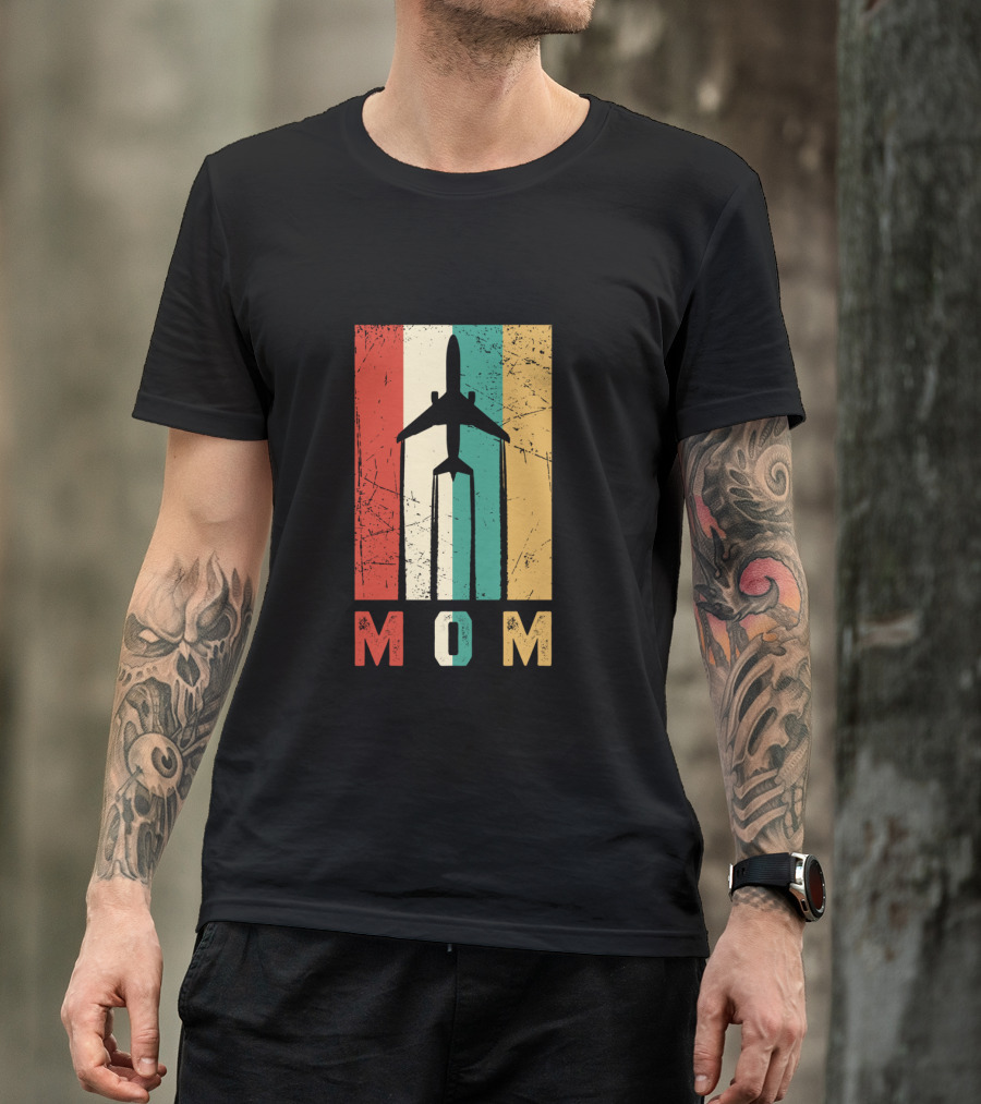Mom Airplane Retro Vintage Pilot Stripe T-Shirt