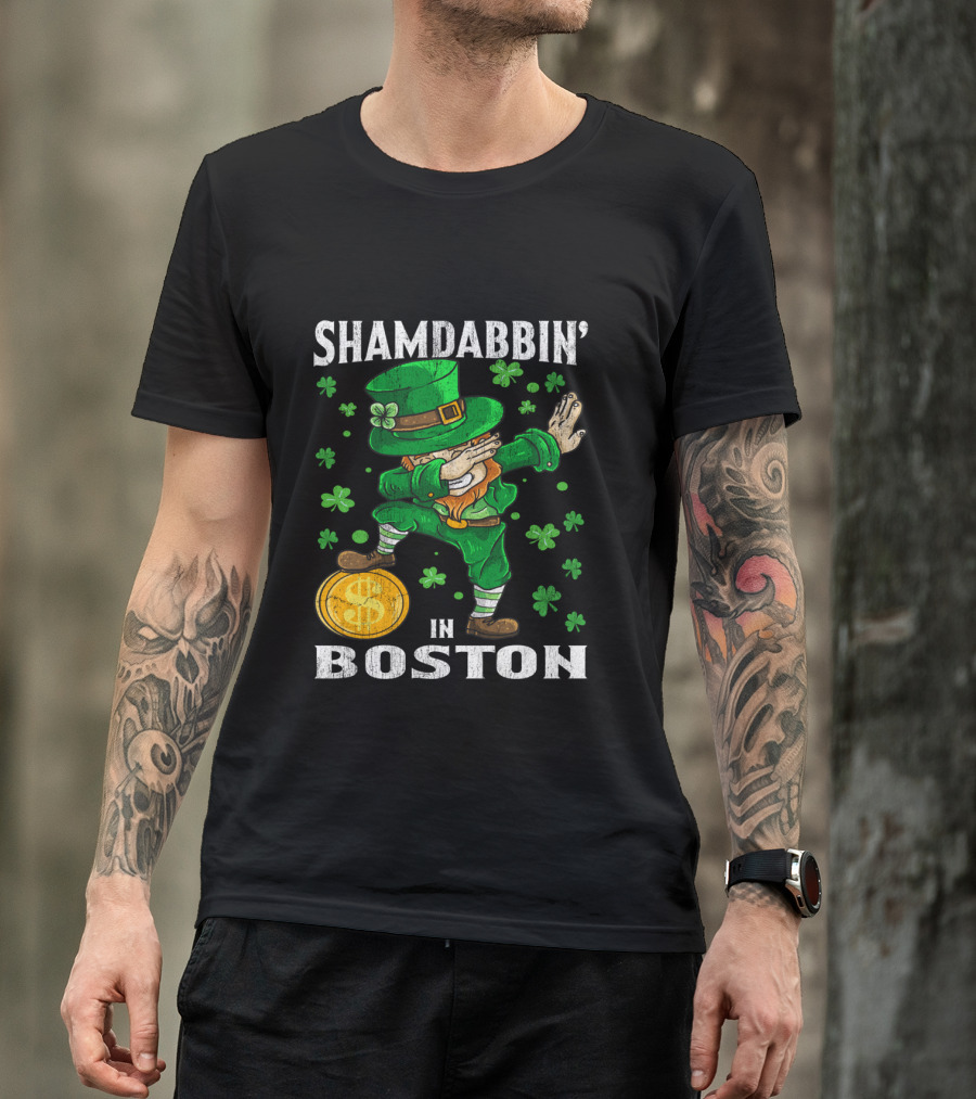 Shamdabbin In Boston Dabbing Leprechaun With Gold Coin And Shamrocks T-Shirt