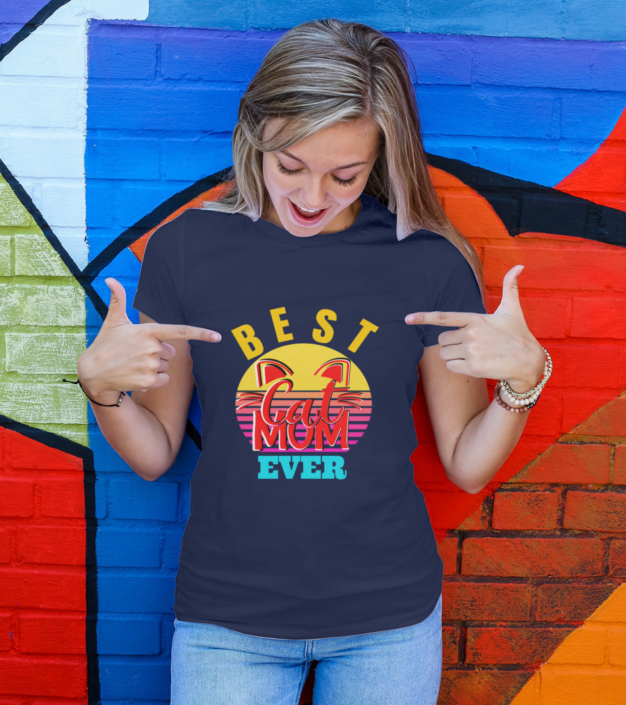 Best Cat Mom Ever Vintage Sunset Cat Ears T-Shirt