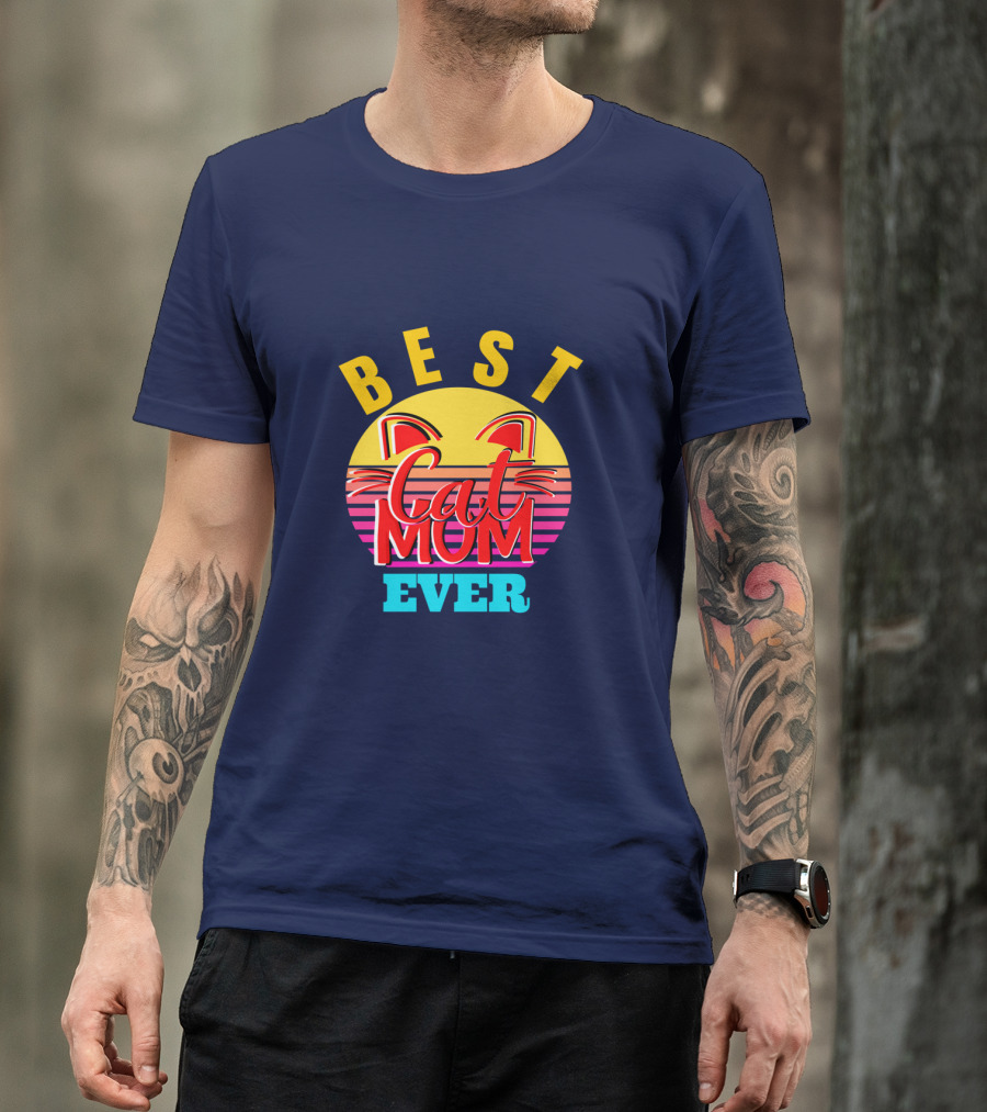 Best Cat Mom Ever Vintage Sunset Cat Ears T-Shirt