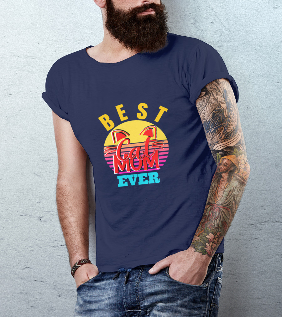 Best Cat Mom Ever Vintage Sunset Cat Ears T-Shirt