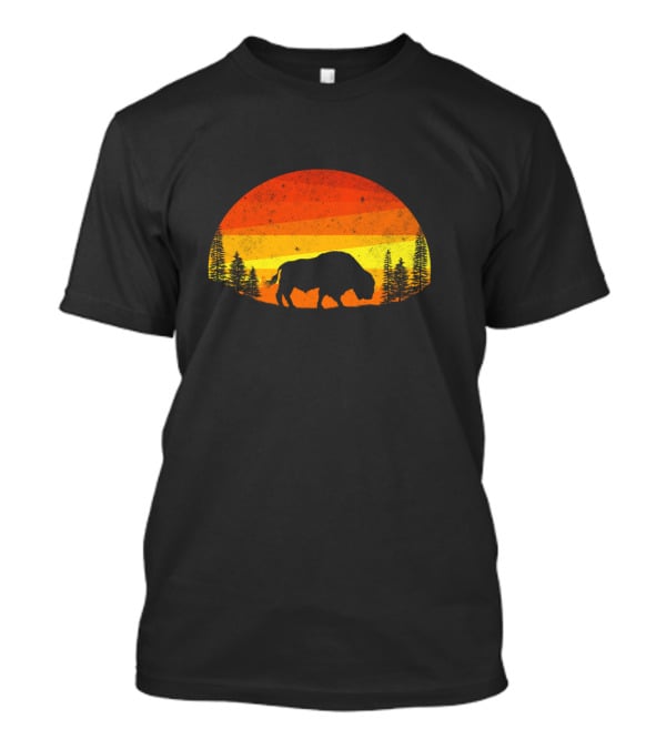 Buffalo Vintage Wildlife Animals Sunset T-Shirt