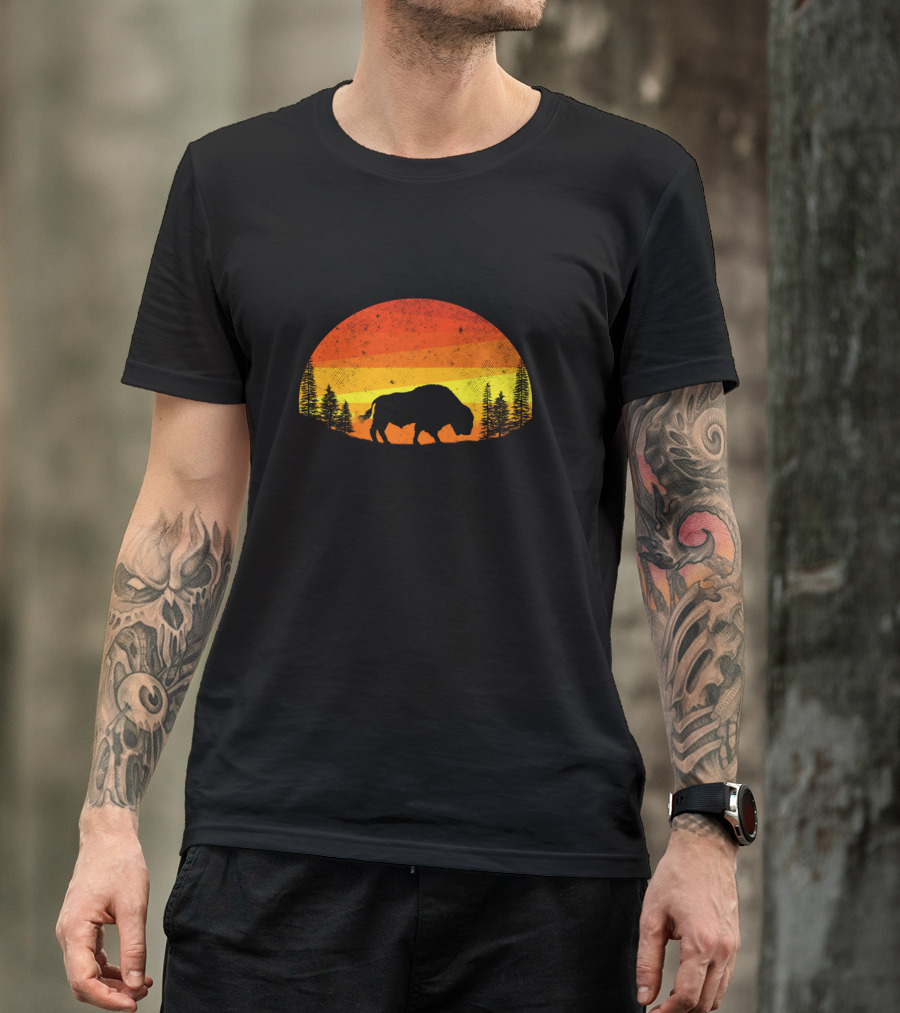 Buffalo Vintage Wildlife Animals Sunset T-Shirt